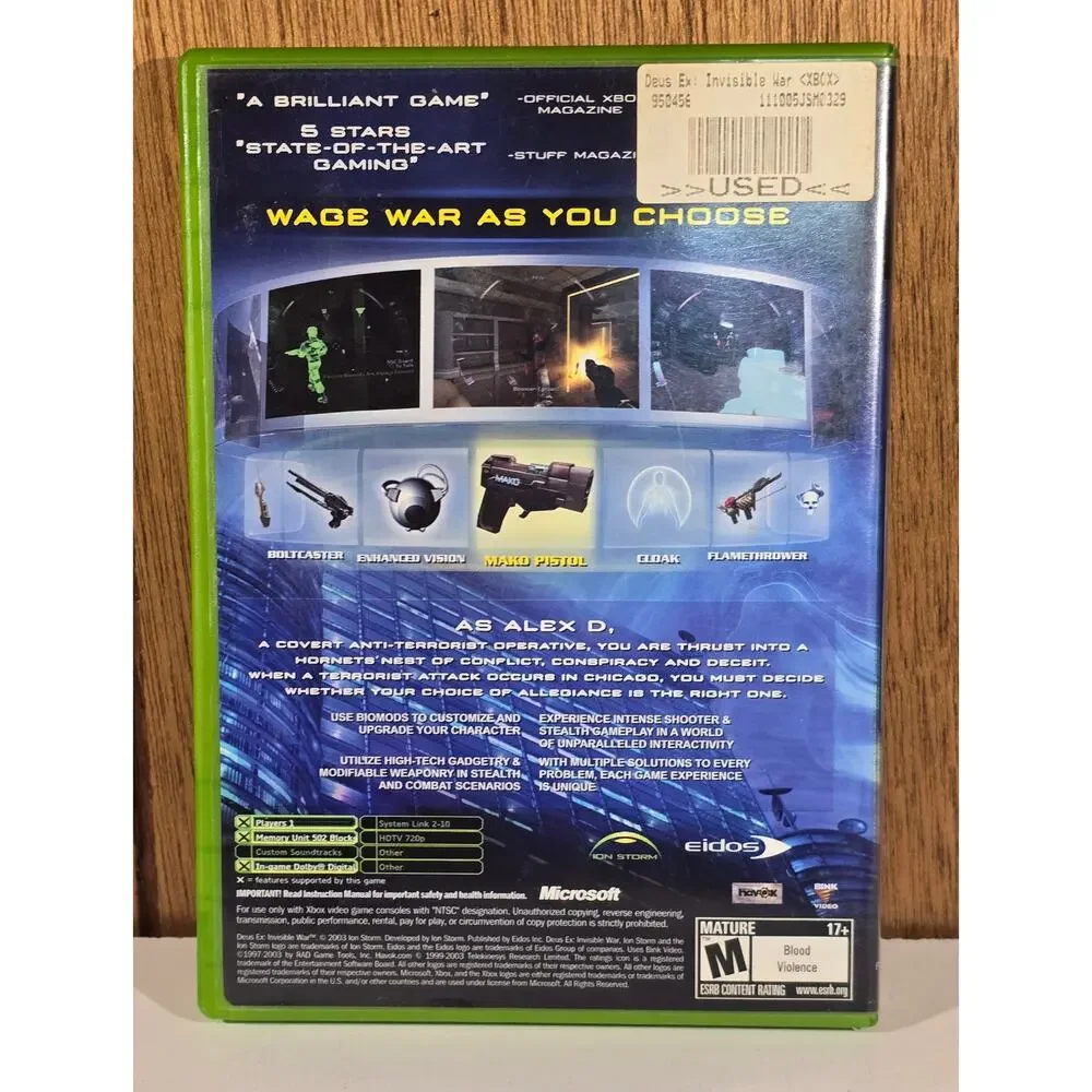 Original Xbox Deus Ex Invisible War CIB Complete